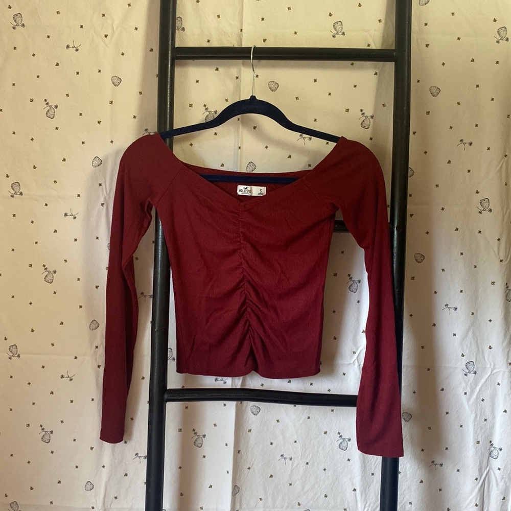 Hollister, burgundy-red, long sleeve, wide neck, shirt